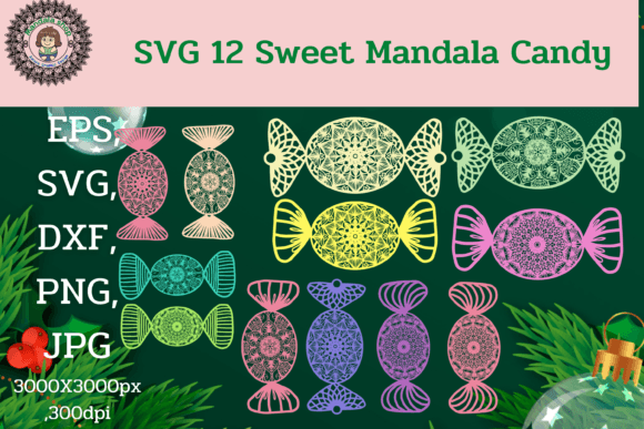 SVG 12 Sweet Mandala Candy Graphics Freebies Review